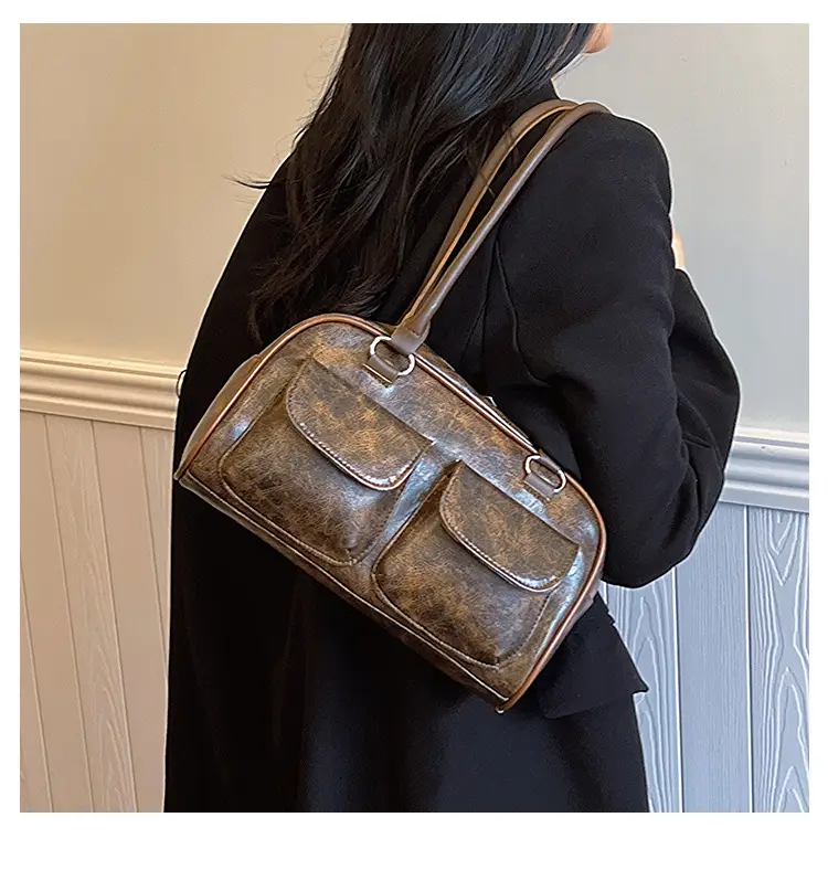Women's Textured Shoulder Bag Brown 2023 Winter — feature 10
