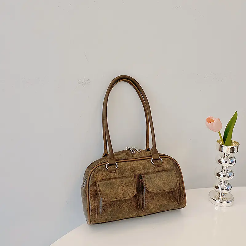 Women's Textured Shoulder Bag Brown 2023 Winter - Image 2
