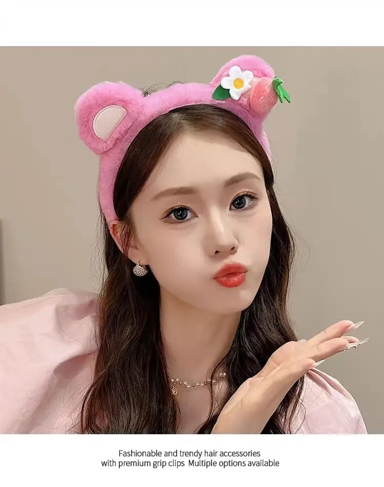 Cute Face Wash Hair Hoop for Women Pink Plush — feature 11