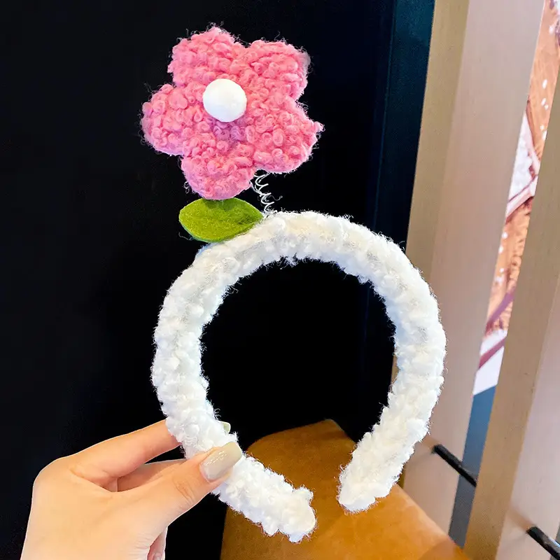 Cute Face Wash Hair Hoop for Women Pink Plush - Image 14