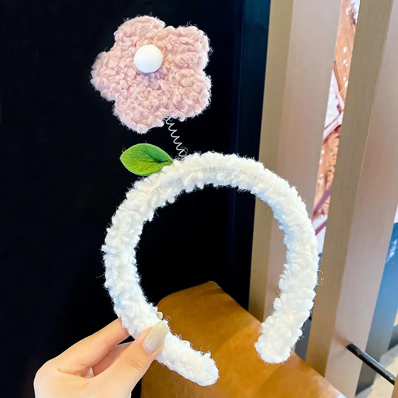 Cute Face Wash Hair Hoop for Women Pink Plush - Image 9