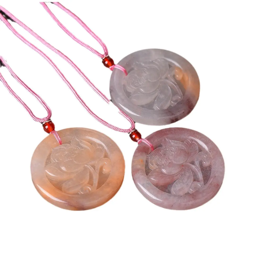 Jade Flower Pendant with Gold Plating Red Chain - Image 5