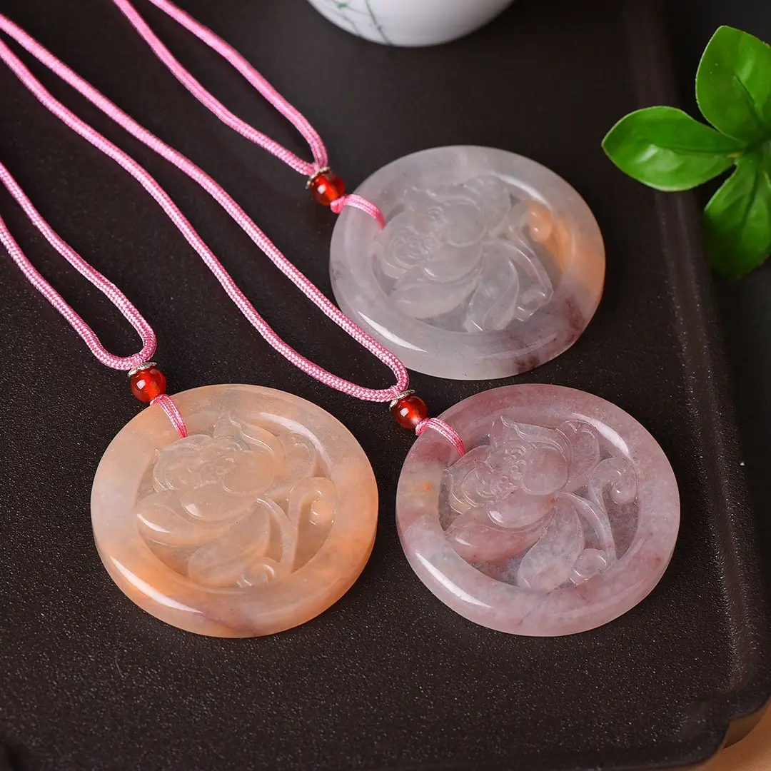 Jade Flower Pendant with Gold Plating Red Chain — feature 7