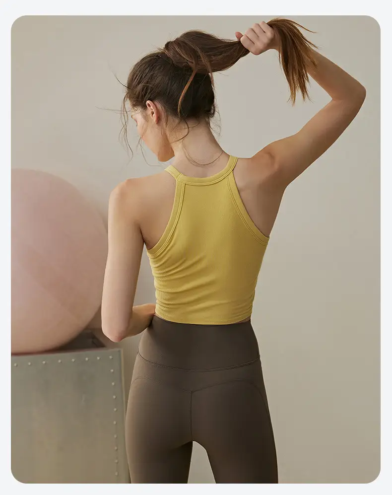 Women Anti-Sagging Yoga Pilates Fitness Bra Yellow Brown — feature 14