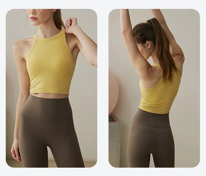 Women Anti-Sagging Yoga Pilates Fitness Bra Yellow Brown — feature 16