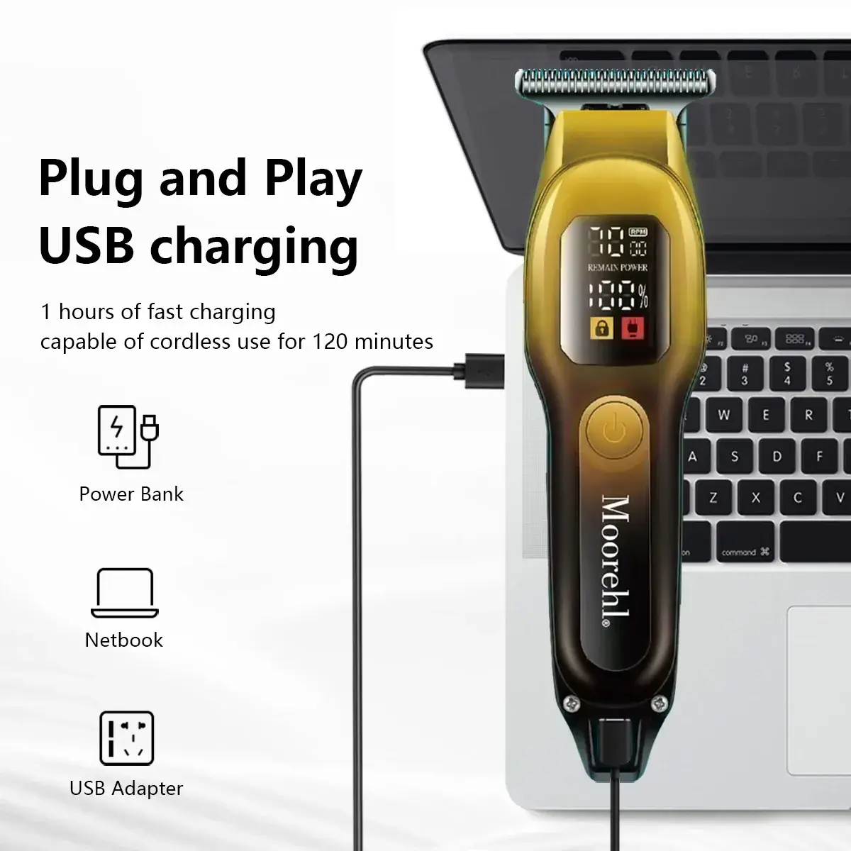 Men's Electric Hair Clipper with 5 Blades & Charging Light - Image 3