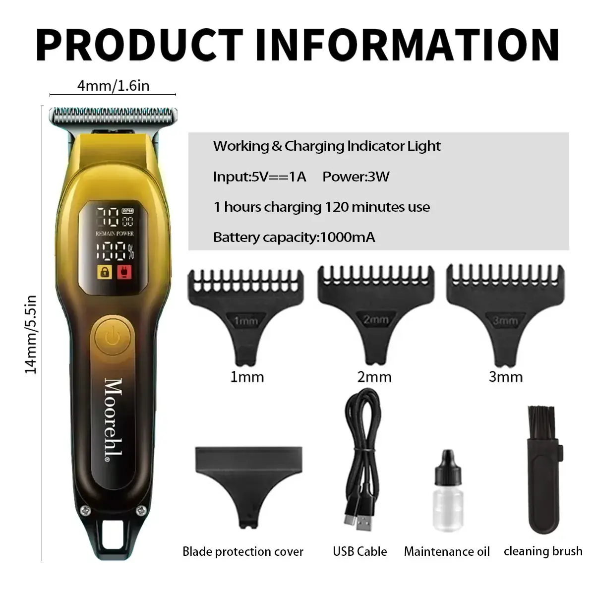 Men's Electric Hair Clipper with 5 Blades & Charging Light - Image 5