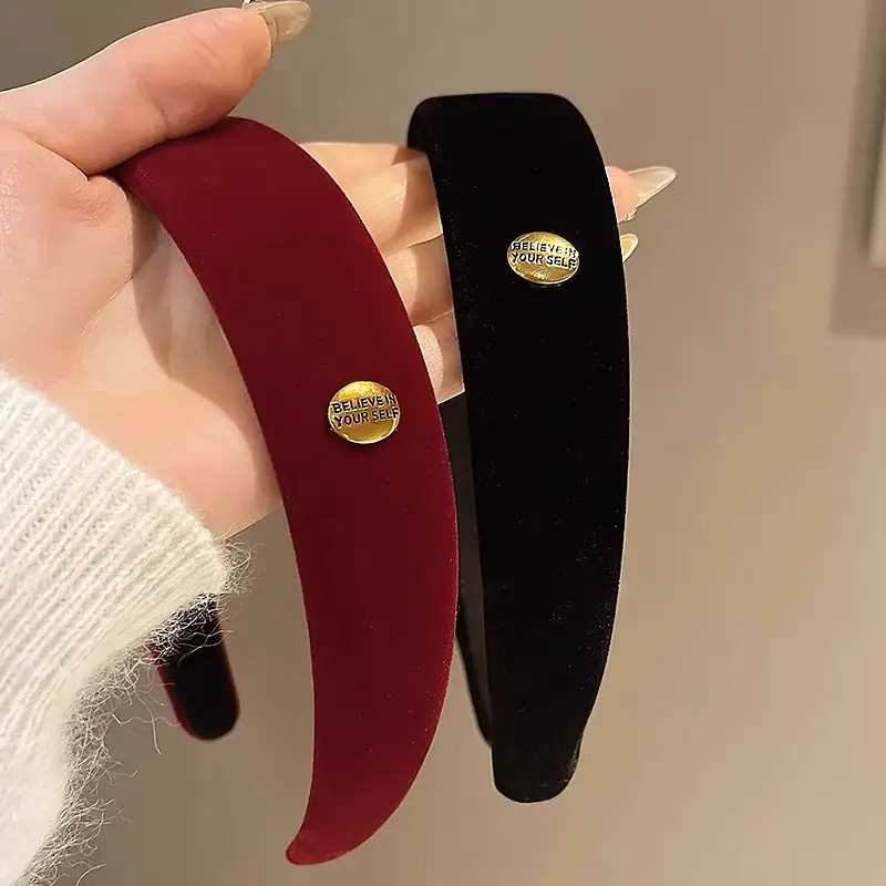 Red Flocking Headband for Women with Gold Label - Image 3