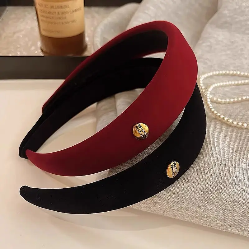 Red Flocking Headband for Women with Gold Label - Image 5