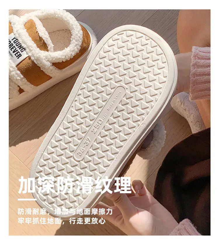 Retro Velcro cotton slippers women's winter bag heel home fleece-lined non-slip lamb plush warm cotton shoes for outer wear — feature 14