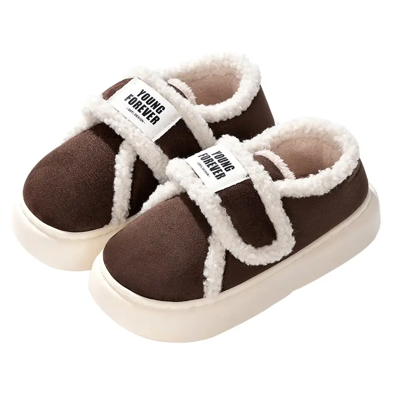 Retro Velcro cotton slippers women's winter bag heel home fleece-lined non-slip lamb plush warm cotton shoes for outer wear