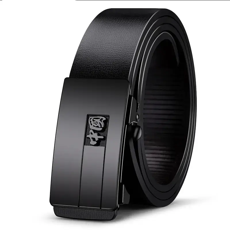 Men's Black Leather Belt with China Logo & Gold Plated Buckle - Image 2