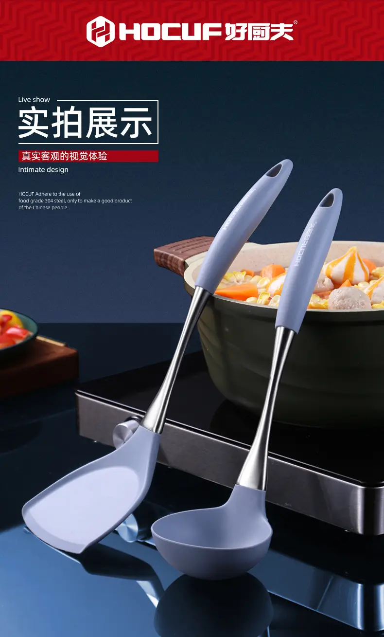 Silicone Spatula Set for Non-Stick Pans, High-Temperature Resistant Soup Spoon, Stainless Steel Cooking Spatula, Spoon, Silicone Pancake Spatula — feature 23