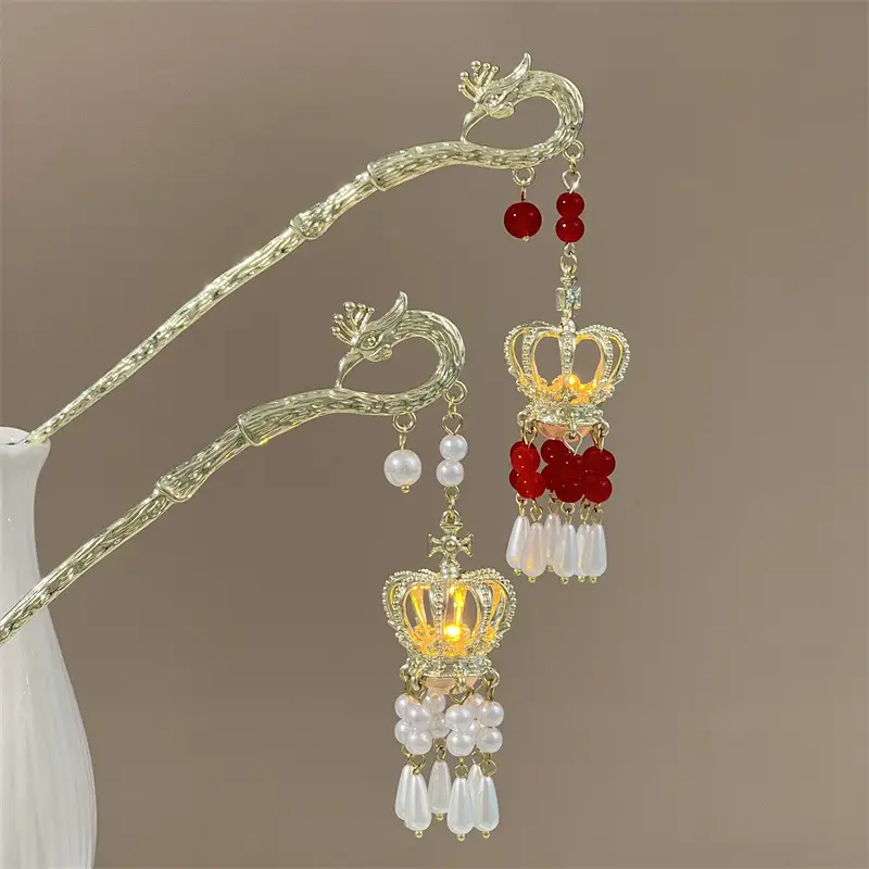 Glowing Antique Hairpin with Pearl Tassel & Light - Image 77
