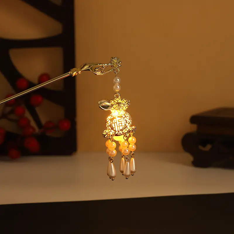 Glowing Antique Hairpin with Pearl Tassel & Light - Image 10