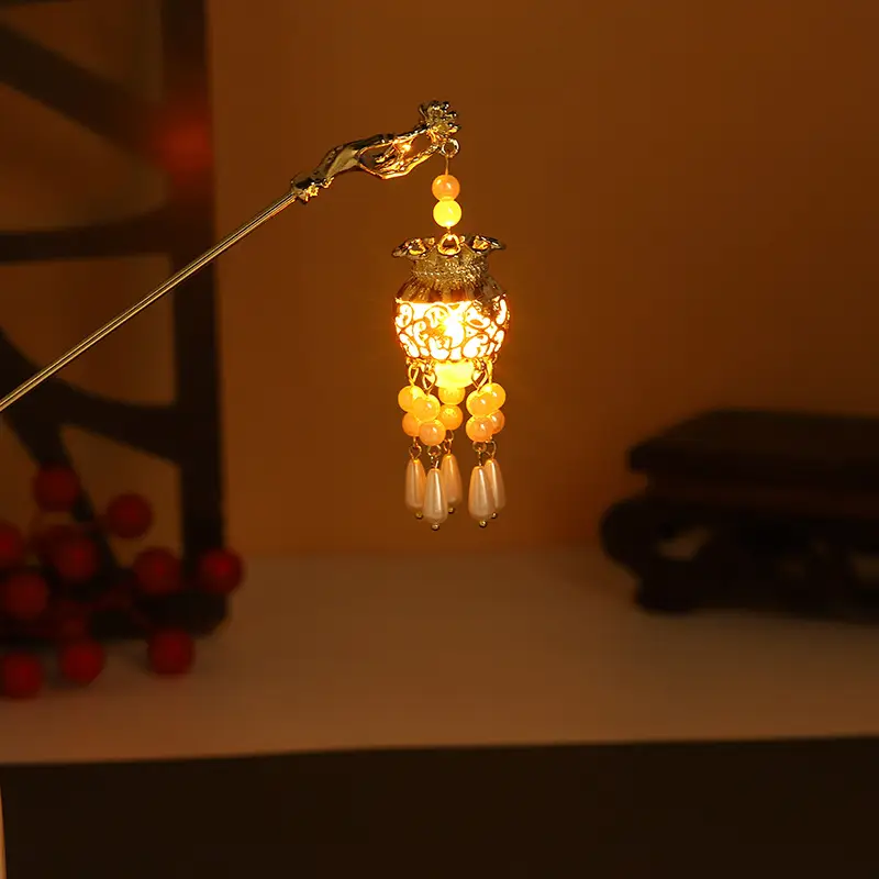 Glowing Antique Hairpin with Pearl Tassel & Light - Image 12