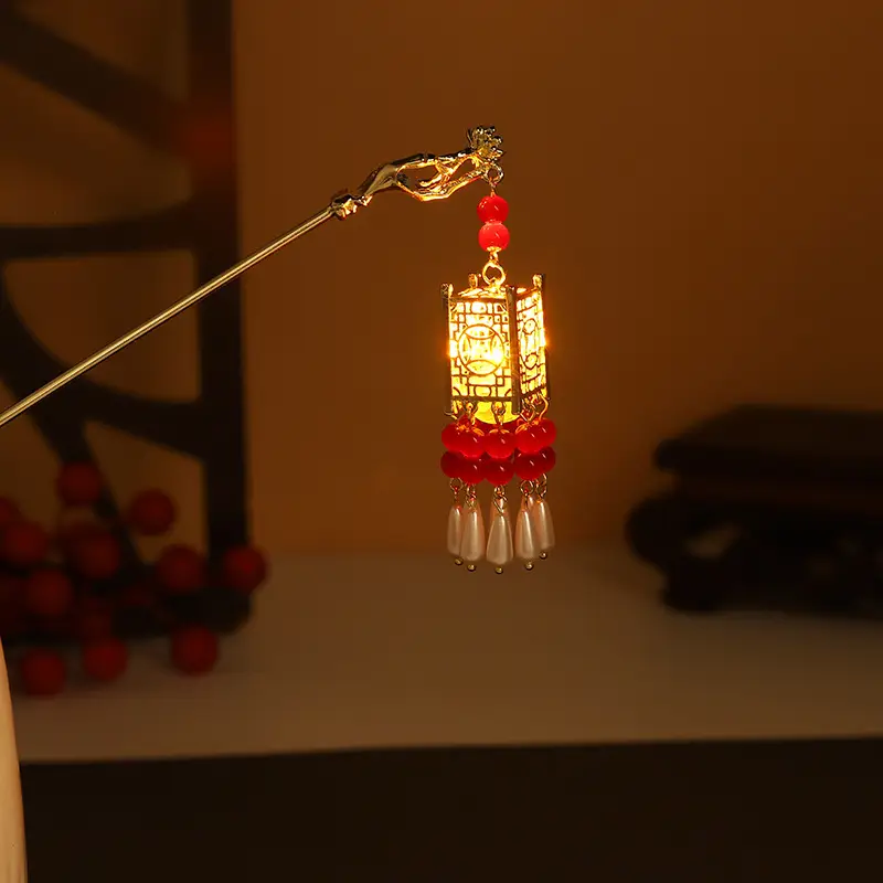 Glowing Antique Hairpin with Pearl Tassel & Light - Image 15