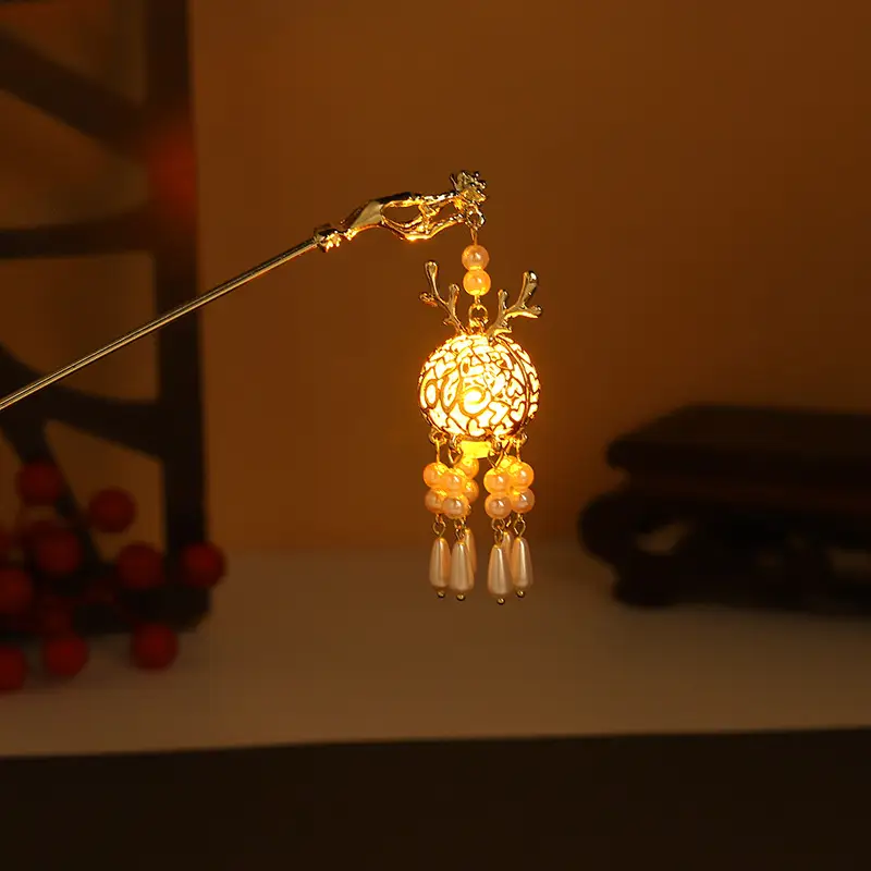 Glowing Antique Hairpin with Pearl Tassel & Light - Image 18