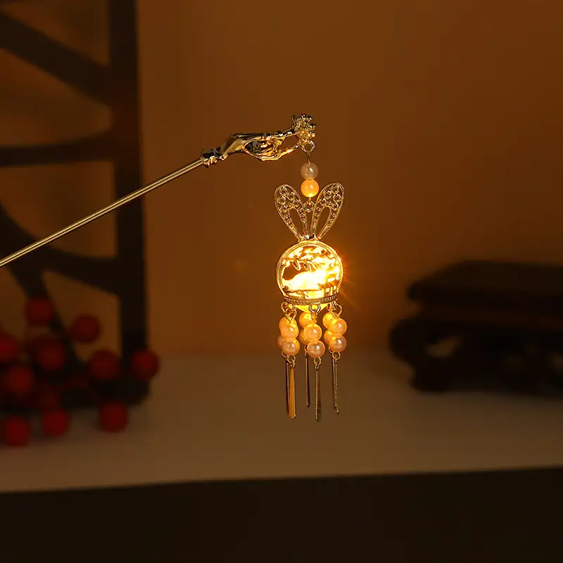 Glowing Antique Hairpin with Pearl Tassel & Light - Image 20