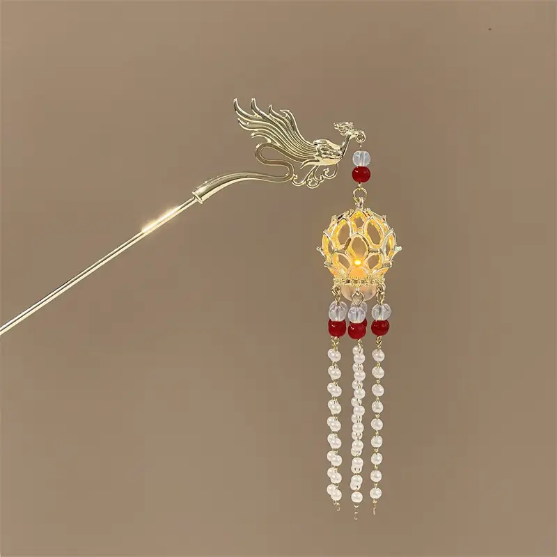 Glowing Antique Hairpin with Pearl Tassel & Light - Image 27