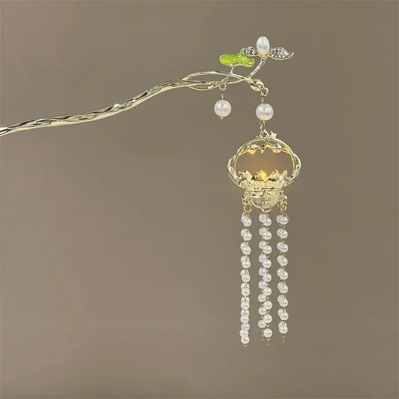 Glowing Antique Hairpin with Pearl Tassel & Light - Image 32