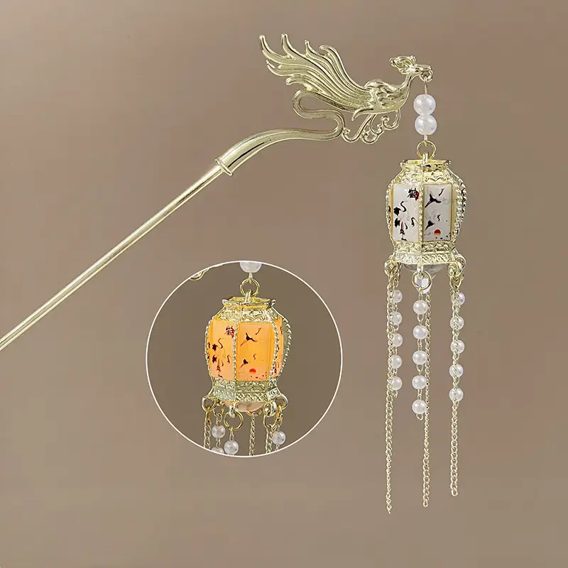 Glowing Antique Hairpin with Pearl Tassel & Light - Image 40