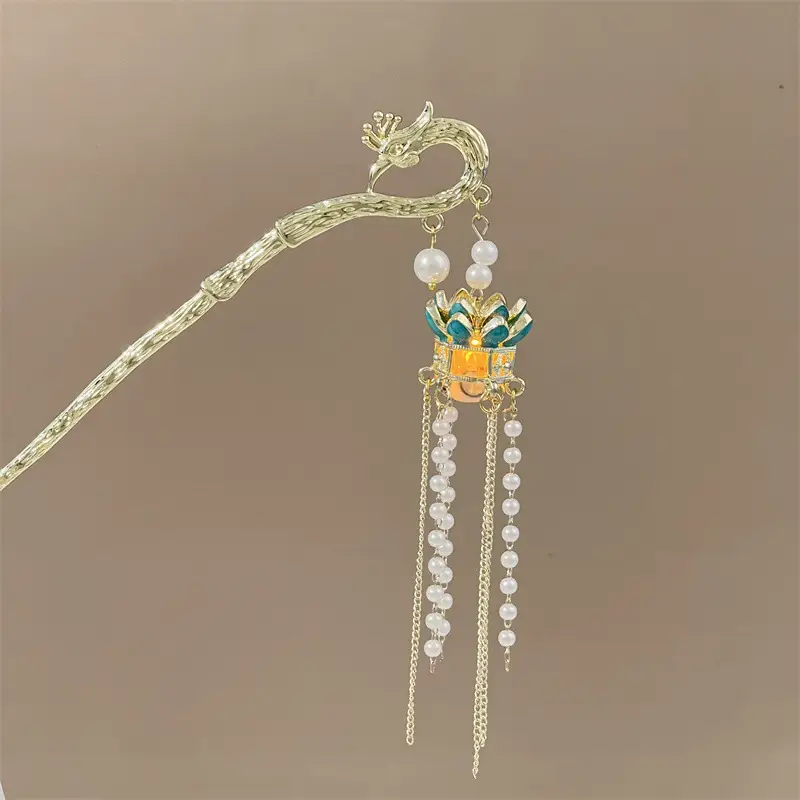 Glowing Antique Hairpin with Pearl Tassel & Light - Image 42