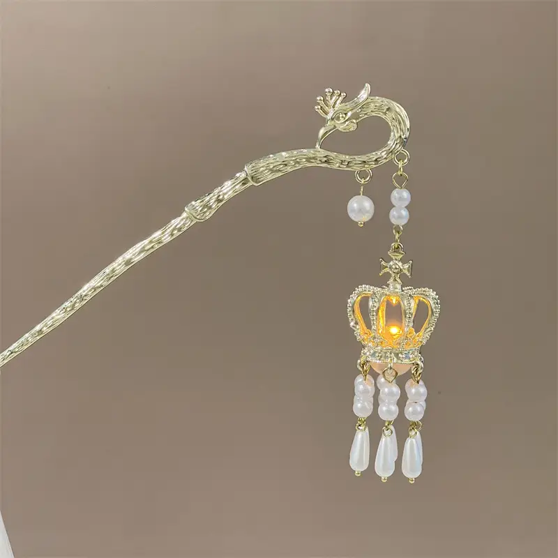 Glowing Antique Hairpin with Pearl Tassel & Light - Image 48