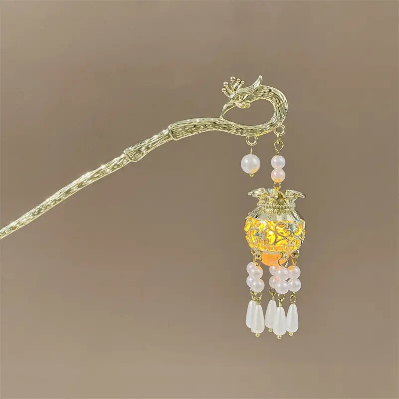 Glowing Antique Hairpin with Pearl Tassel & Light - Image 50