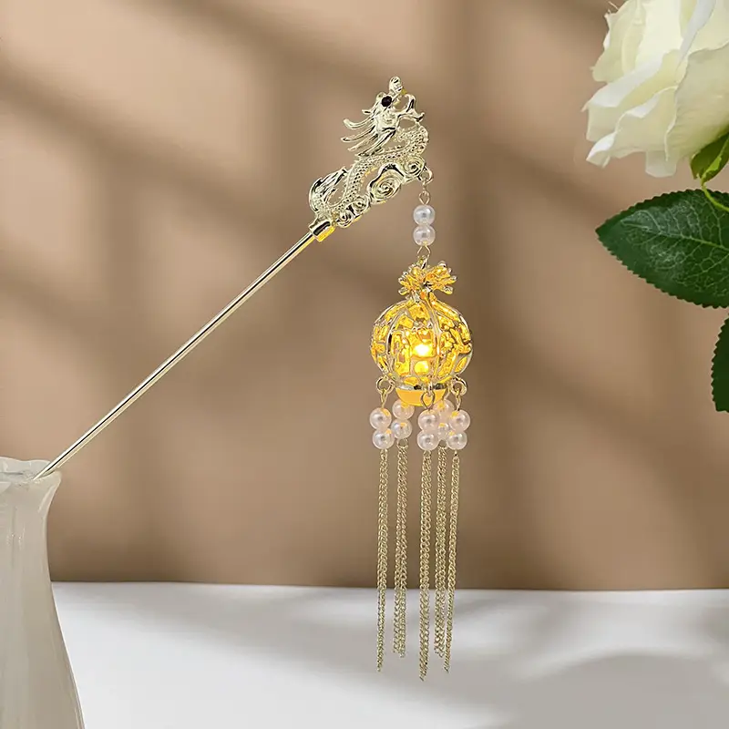 Glowing Antique Hairpin with Pearl Tassel & Light - Image 55