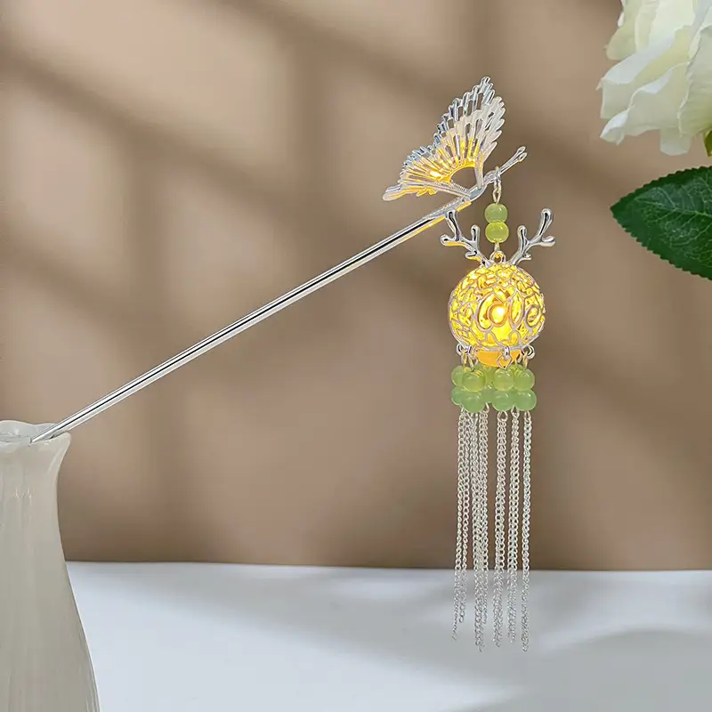 Glowing Antique Hairpin with Pearl Tassel & Light - Image 58