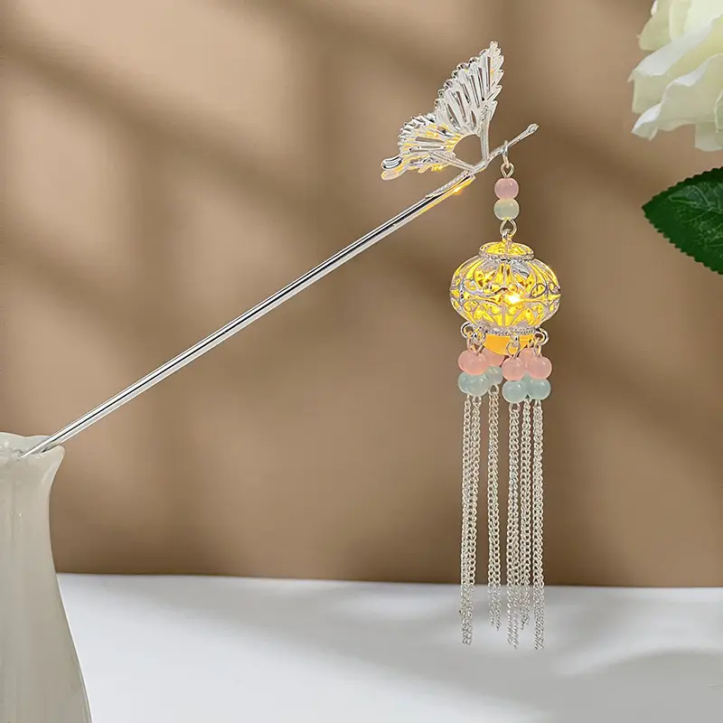 Glowing Antique Hairpin with Pearl Tassel & Light - Image 61
