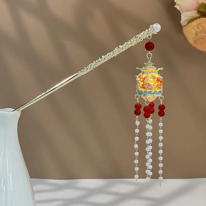 Glowing Antique Hairpin with Pearl Tassel & Light - Image 64
