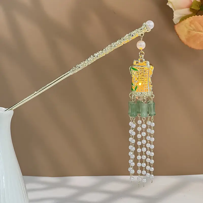 Glowing Antique Hairpin with Pearl Tassel & Light - Image 71