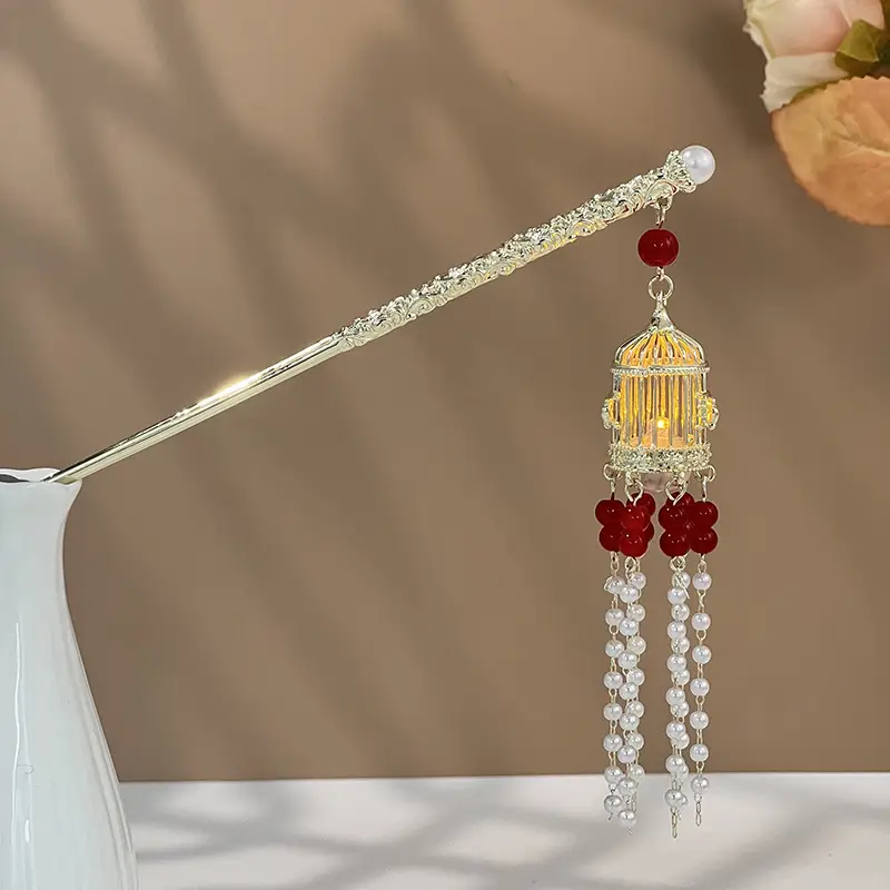Glowing Antique Hairpin with Pearl Tassel & Light - Image 73