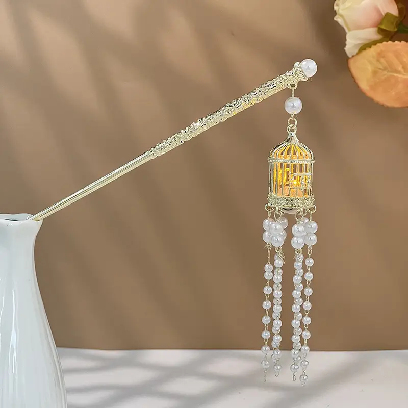 Glowing Antique Hairpin with Pearl Tassel & Light - Image 74