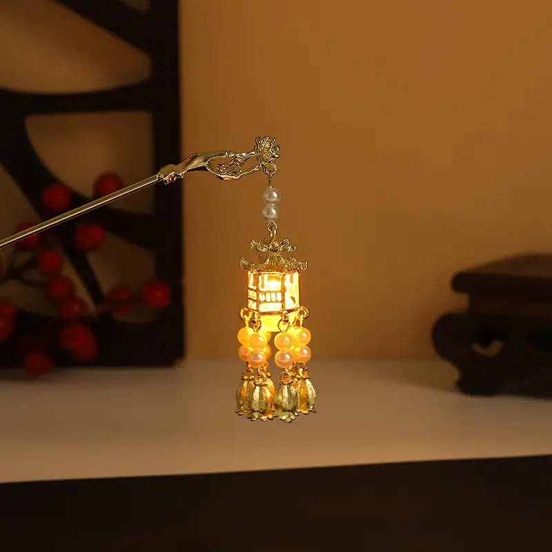 Glowing Antique Hairpin with Pearl Tassel & Light - Image 8