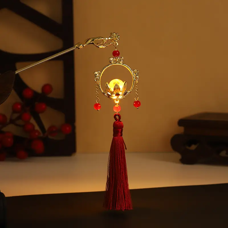 Glowing Antique Hairpin with Red Tassels for Women - Image 4