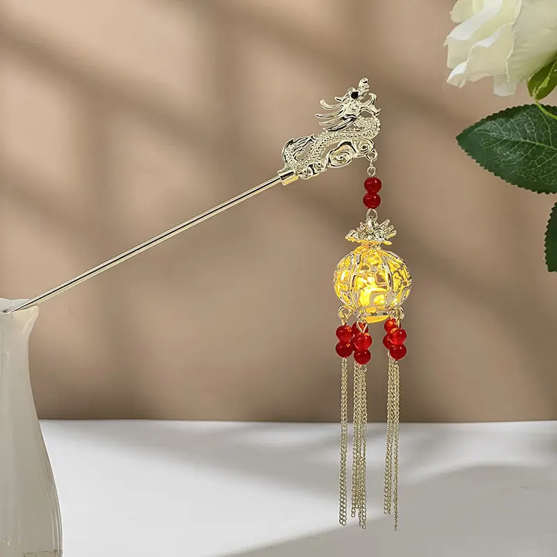 Glowing Antique Hairpin with Red Tassels for Women - Image 56