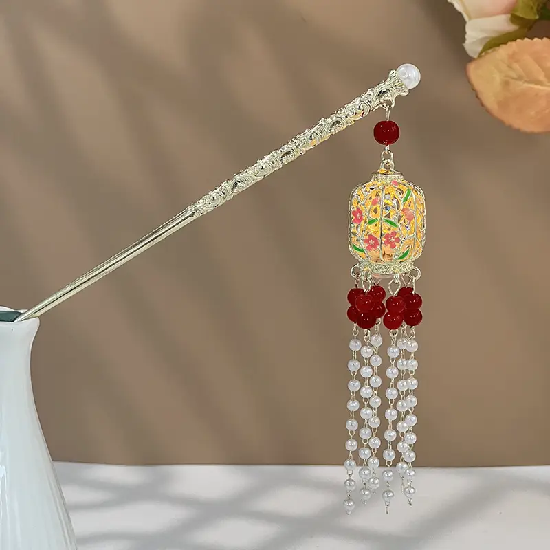 Glowing Antique Hairpin with Red Tassels for Women - Image 65