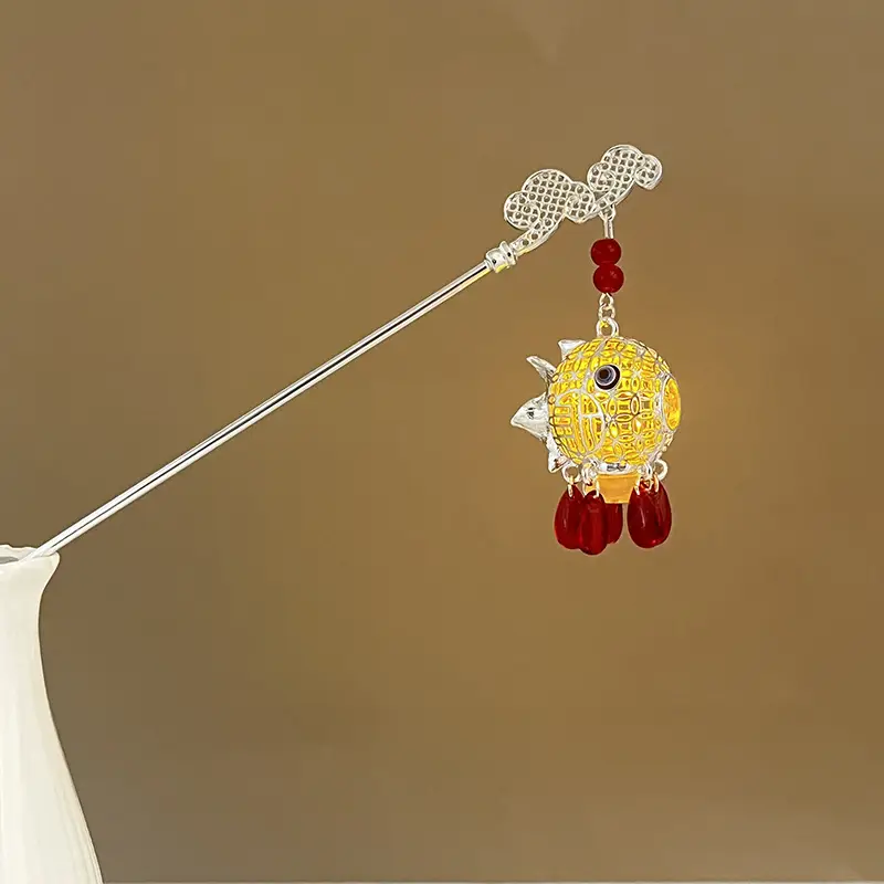 Glowing Antique Hairpin with Red Tassels for Women - Image 79
