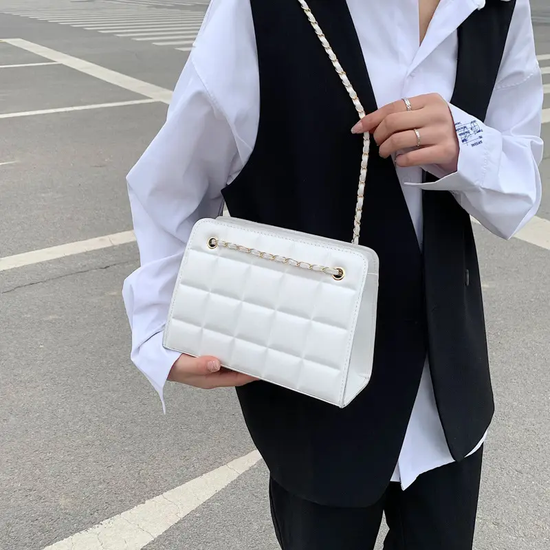 White Quilted Chain Shoulder Bag with Red Heart Detail