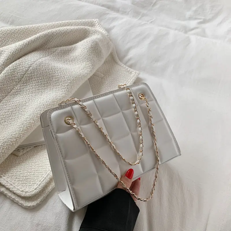 White Quilted Chain Shoulder Bag with Red Heart Detail