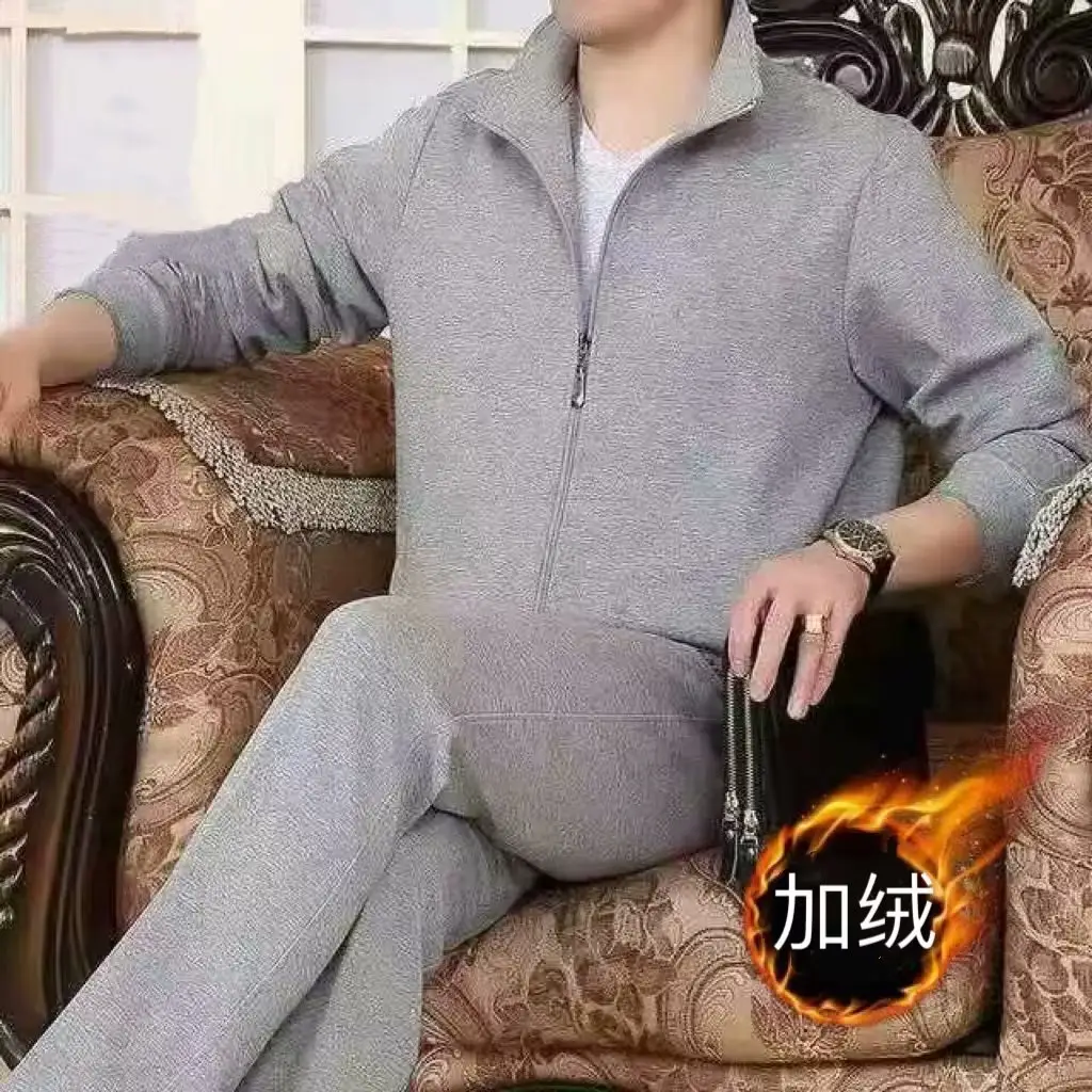 Middle-aged Men Grey Thermal Zip Suit Two Piece - Image 7
