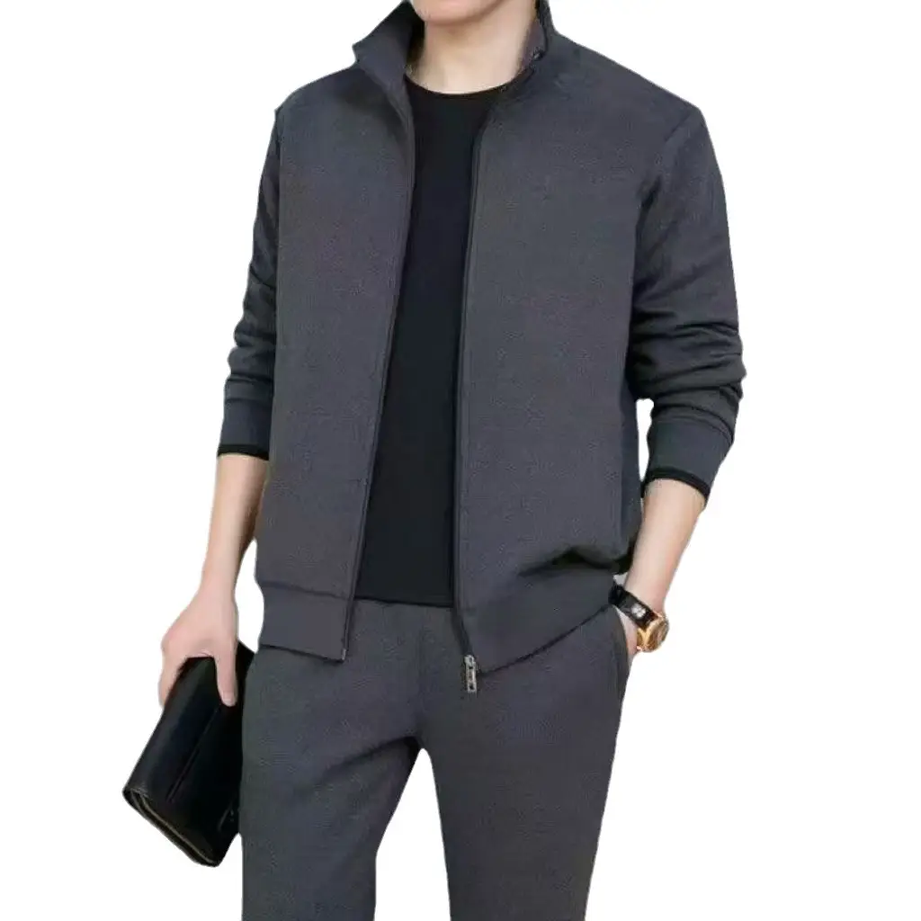Middle-aged Men Grey Thermal Zip Suit Two Piece - Image 8