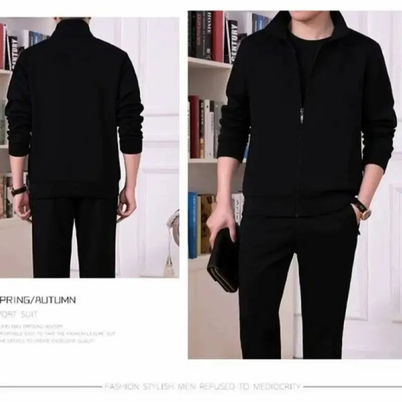 Middle-aged Men Grey Thermal Zip Suit Two Piece — feature 4