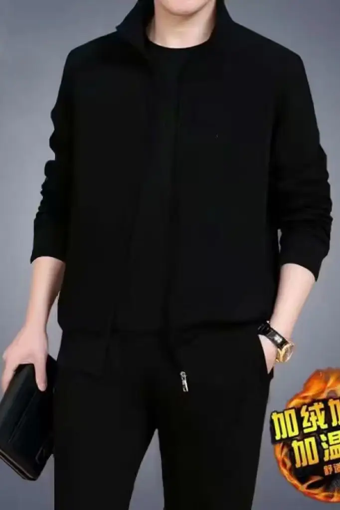 Middle-aged Men Grey Thermal Zip Suit Two Piece — feature 6