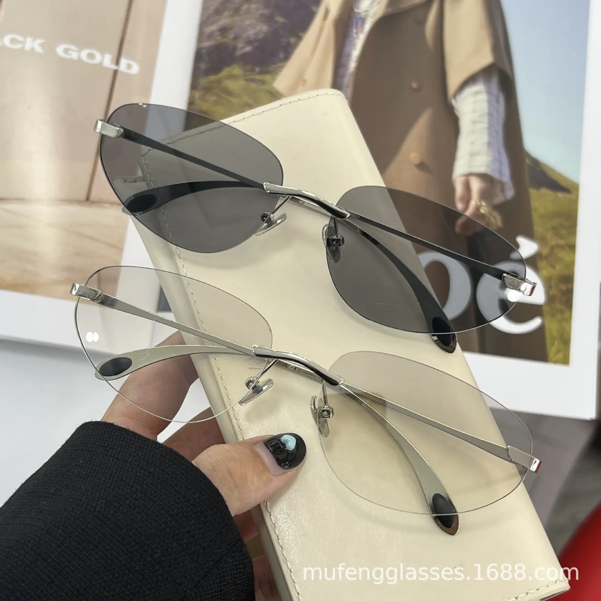 Luxury Rimless Sunglasses Y2K Futuristic Korean Style — feature 8