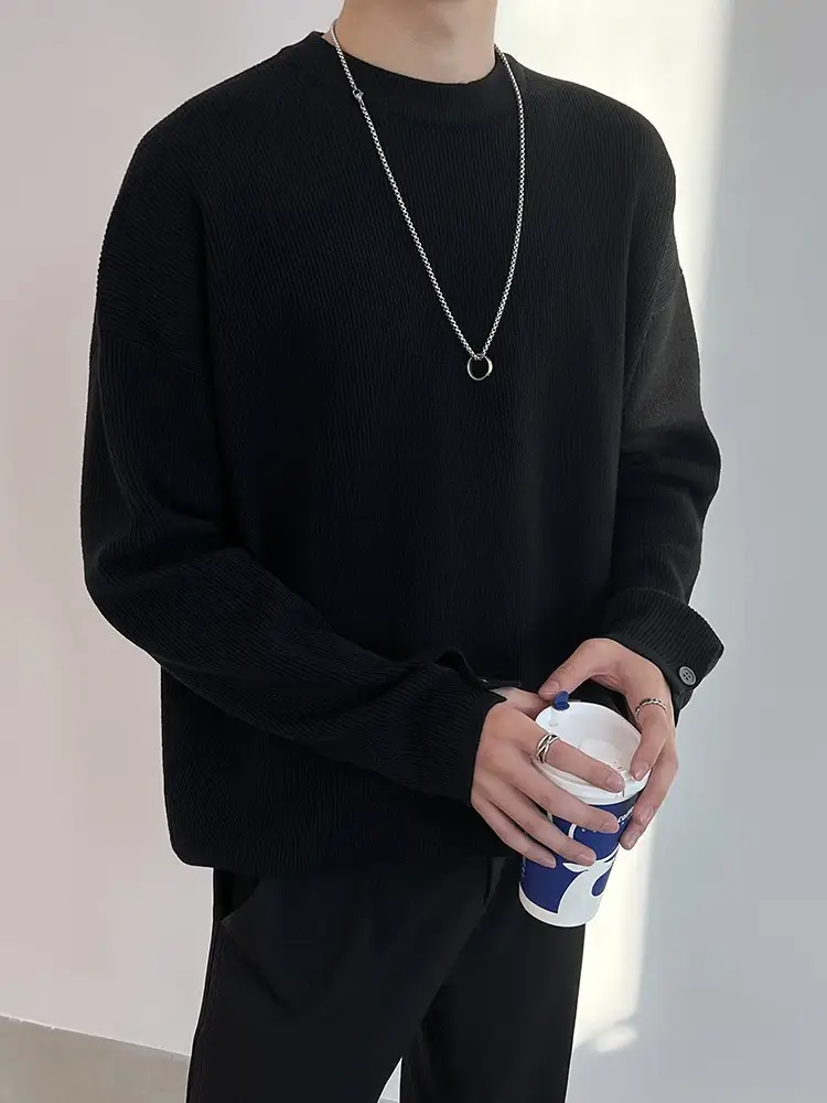 Men's Grey Loose Neck Sweater Winter Pullover - Image 5