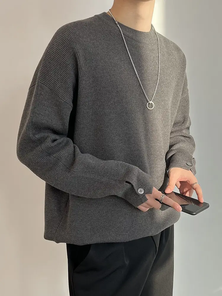 Men's Grey Loose Neck Sweater Winter Pullover - Image 7